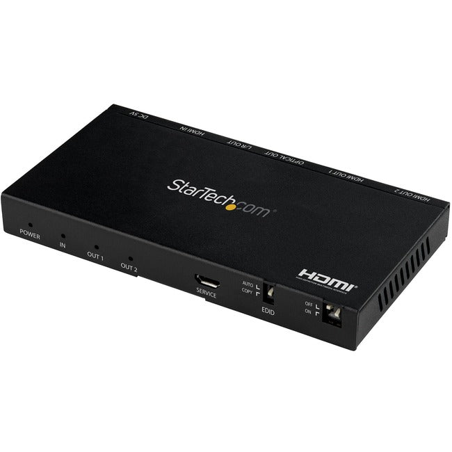 StarTech.com Répartiteur HDMI 2 ports (1 x 2), répartiteur audio vidéo HDMI 2.0 UHD 4K 60 Hz avec scaler et extracteur audio, copie EDID, téléviseur/projecteur