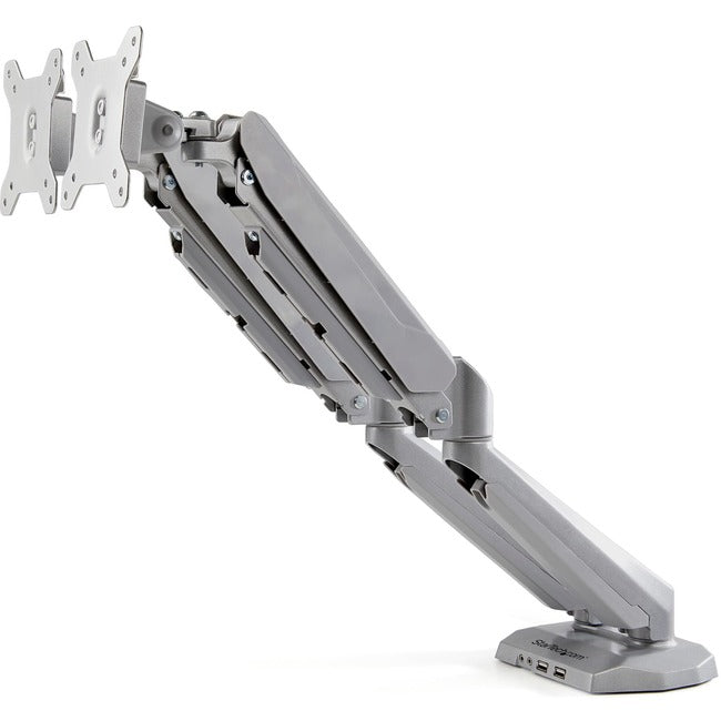 StarTech.com Support de bureau pour deux écrans avec USB et audio 3,5 mm, pince de bureau, support VESA ergonomique pour écrans jusqu'à 32 pouces (17,6 lb/8 kg)