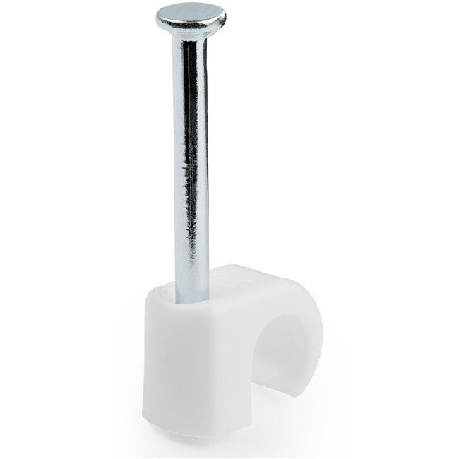 StarTech.com Lot de 100 clips de câble avec clou (M) - Pinces à clouer réutilisables - Clips de montage/maintien de cordon - Attaches de câbles blanches TAA