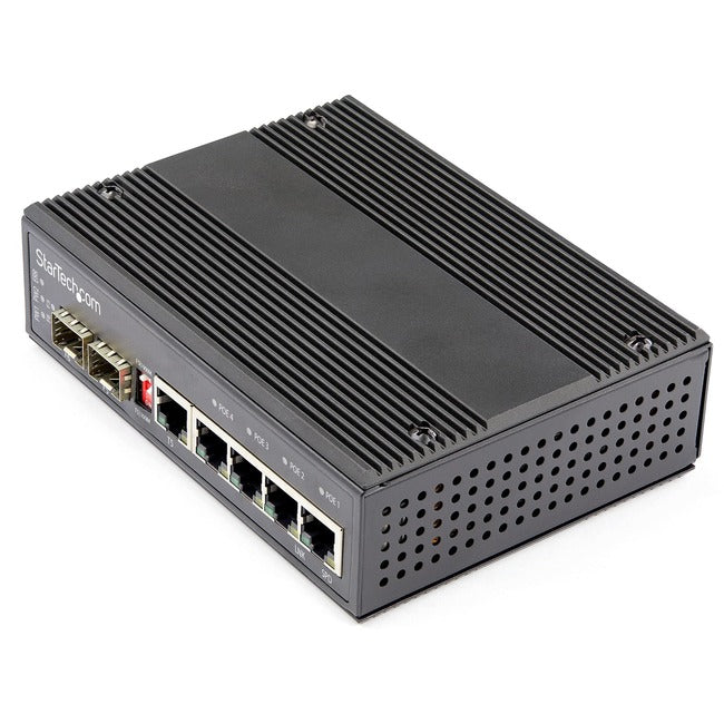StarTech.com Commutateur Ethernet Gigabit industriel à 6 ports avec 4 ports PoE RJ45 + 2 emplacements SFP 30 W 802.3at PoE+ 12-48 V CC 10/100/1000 Mbps -40 °C à 75 °C