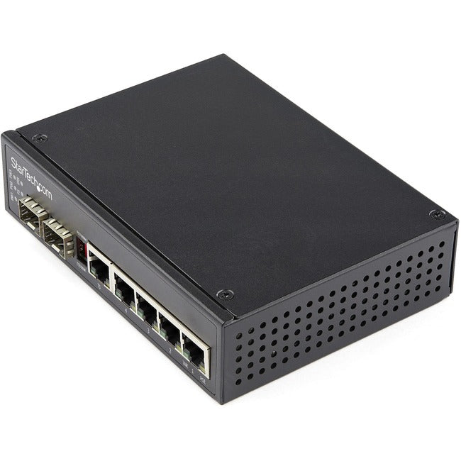 StarTech.com Commutateur Ethernet Gigabit industriel à 6 ports, 4 ports PoE RJ45 + 2 emplacements SFP, 30 W PoE+ 48 V CC, 10/100/1000 Mbps, -40 °C à 75 °C, avec connecteur DIN