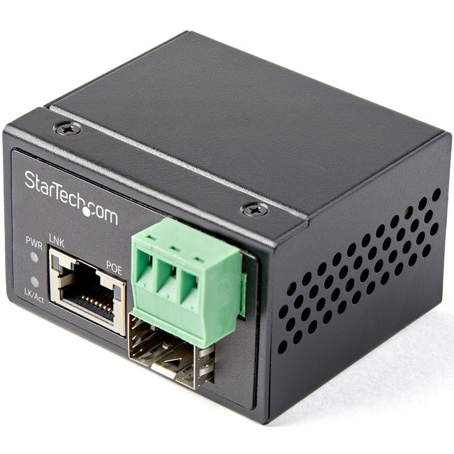 Convertisseur de média industriel fibre vers Ethernet PoE+ StarTech.com 30 W - SFP vers RJ45 - Fibre SM/MM vers Gigabit Cuivre Mini Taille IP-30