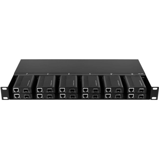 Châssis de montage en rack pour mini-convertisseur multimédia Axiom - 1U, 12 emplacements, double alimentation secteur 220 V