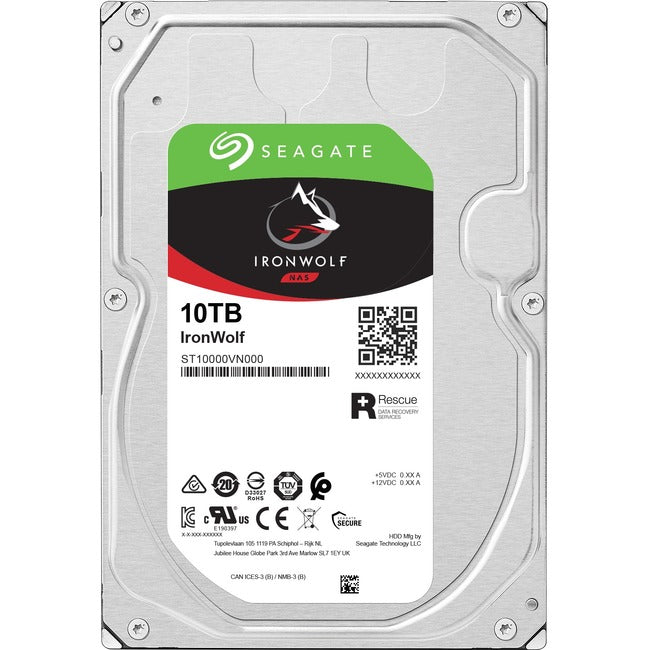 Disque dur Seagate IronWolf ST10000VN000 10 To - 3,5" interne - SATA (SATA/600) - Méthode d'enregistrement magnétique conventionnel (CMR)