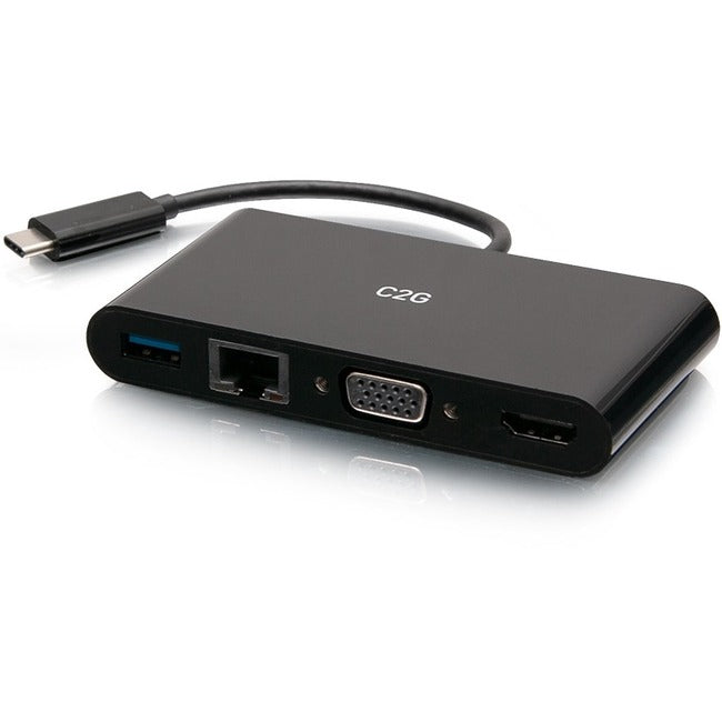 Adaptateur USB C vers HDMI, VGA, USB A et RJ45 C2G - 4K 30 Hz - Noir