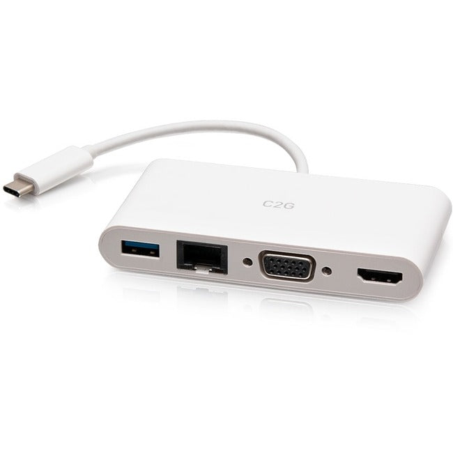 Adaptateur USB C vers HDMI, VGA, USB A et RJ45 C2G - 4K 30 Hz - Blanc