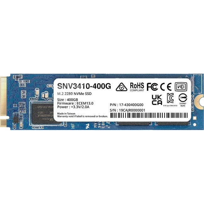 Disque SSD Synology SNV3000 SNV3410-400G 400 Go - M.2 2280 interne - PCI Express NVMe (PCI Express NVMe 3.0 x4)