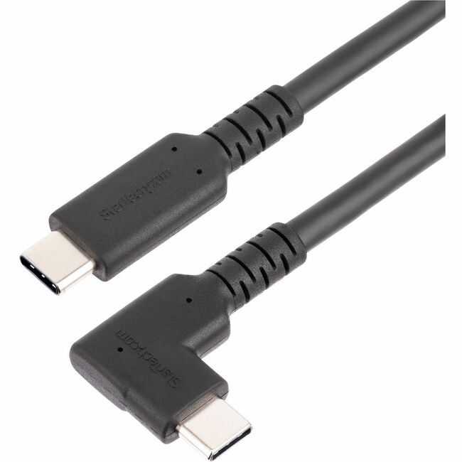 StarTech.com Câble USB-C robuste à angle droit de 2 m, USB 3.2 Gen 1 (5 Gbit/s), câble de transfert de données USB C vers C, PD 100 W, 4K 60 Hz, câble USB-C à 90 degrés