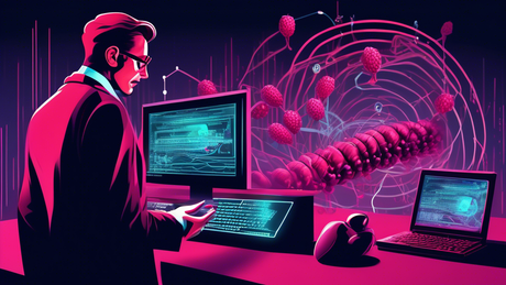 Digital art depicting a cyber security expert issuing an alert to Sisense users about a threat, with a visual representation of the Raspberry Robin worm using innovative methods to infiltrate computer networks in the background.