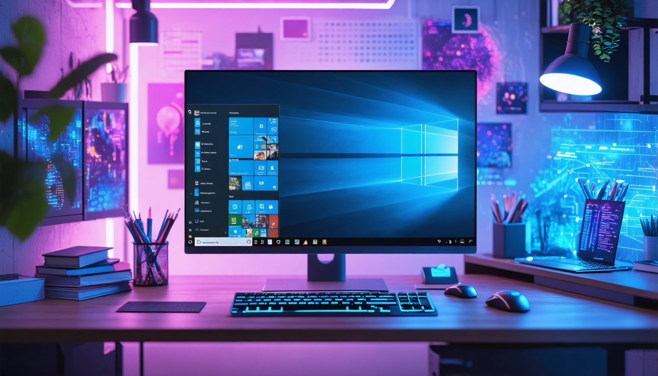 Create an image of a futuristic digital workspace showcasing a sleek computer screen displaying the Windows 11 Insider Preview Build 22635.4440. The screen is set amidst a modern, minimalist office de