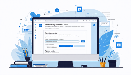 Create an image depicting a user-friendly, step-by-step guide for reinstating a service plan for a Microsoft 365 application. The visual should include a computer screen displaying the Microsoft 365 a