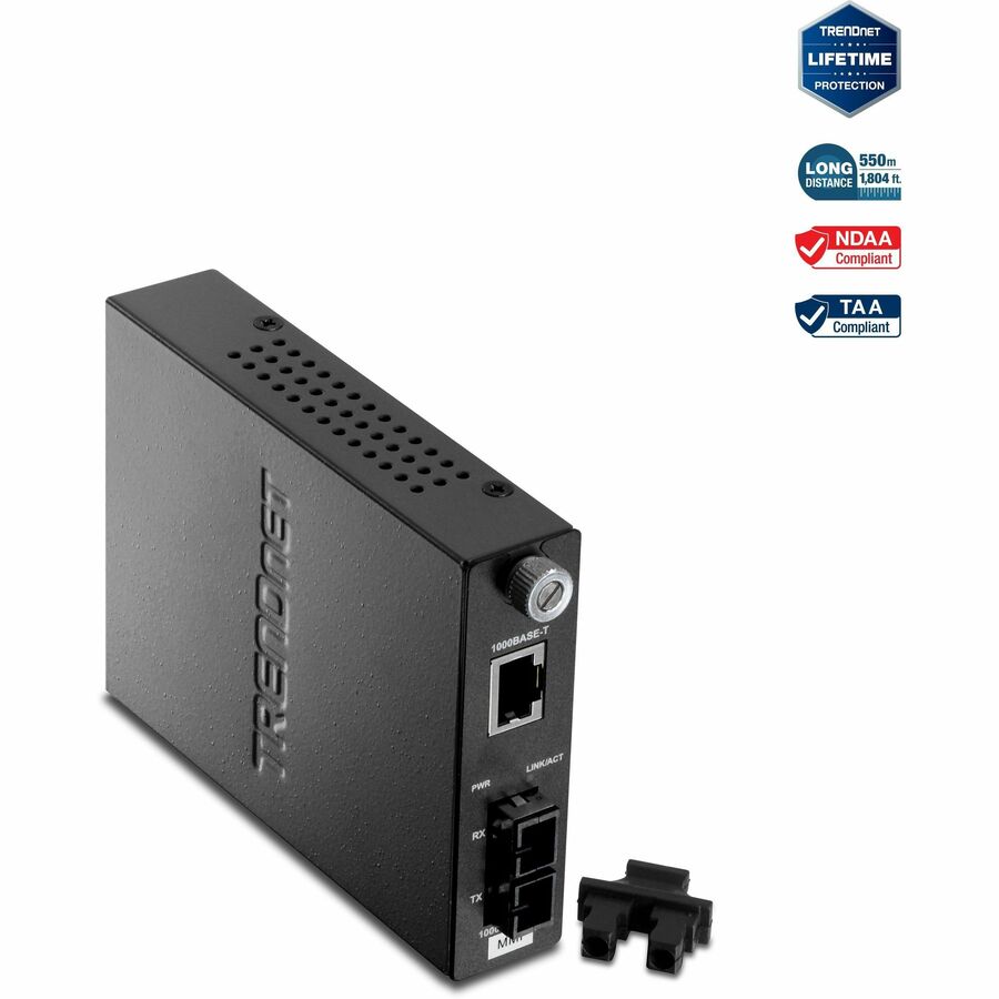 TRENDnet TFC-1000MSC Intelligent 1000Base-T to 1000Base-SX Multi-Mode Fiber Media Converter