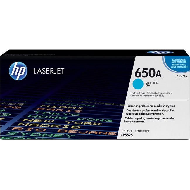 Cartouche de toner laser d'origine HP 650A (CE271A) - Paquet unique - Cyan - 1 unité