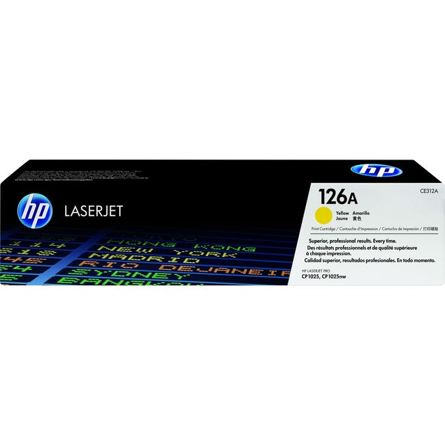 Cartouche de toner laser HP 126A (CE312A) d'origine à rendement standard - Paquet unique - Jaune - 1 unité