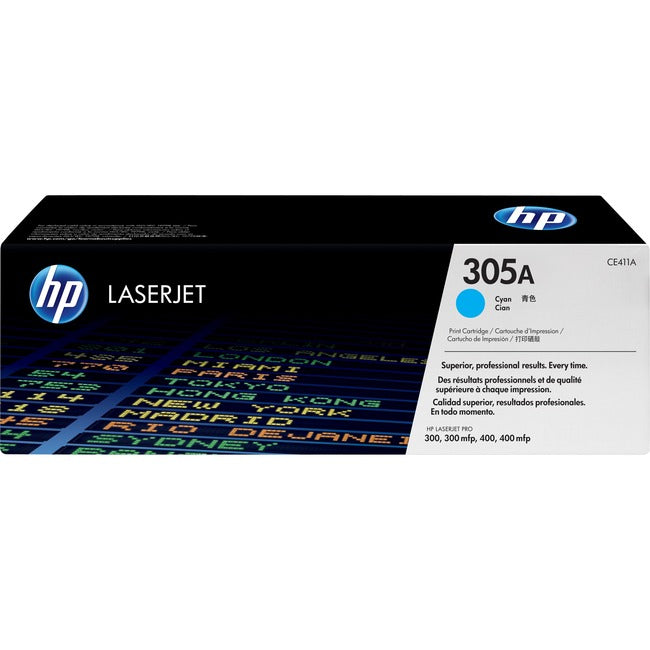 Cartouche de toner laser HP 305A (CE411A) d'origine à rendement standard - Paquet unique - Cyan - 1 unité