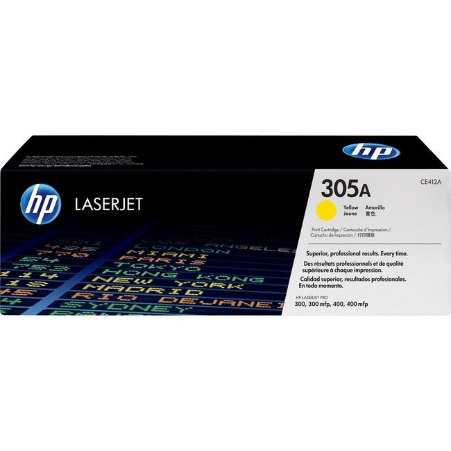 Cartouche de toner laser HP 305A (CE412A) d'origine à rendement standard - Paquet unique - Jaune - 1 unité