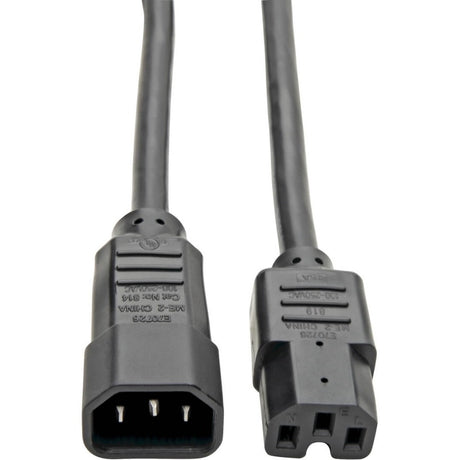 IEC C14 to IEC C15 Power Cable - Heavy Duty, 15A, 100-250V, 14 AWG, 6 ft., Black
