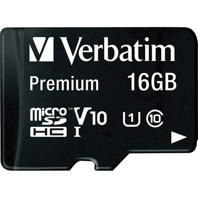 Carte mémoire microSDHC Premium Verbatim 16 Go avec adaptateur, UHS-I V10 U1 Classe 10