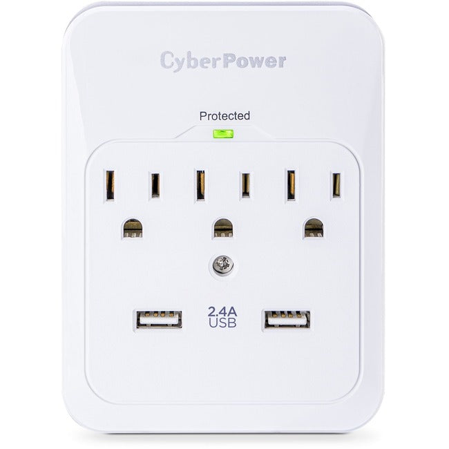 CyberPower CSP300WUR1 Professional 3-Outlets Surge with 600J, 2-2.1A USB and Wall Tap - Plain Brown Boxes