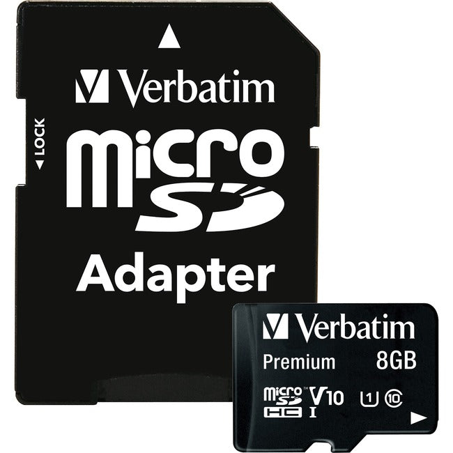 Verbatim 8GB Premium microSDHC Memory Card with Adapter, UHS-I V10 U1 Class 10