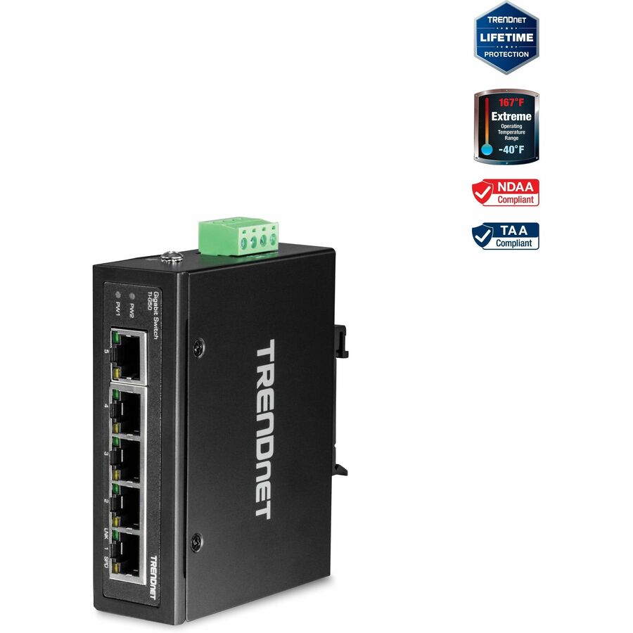 TRENDnet TI-G50 5-Port Hardened Industrial Gigabit DIN-Rail Switch