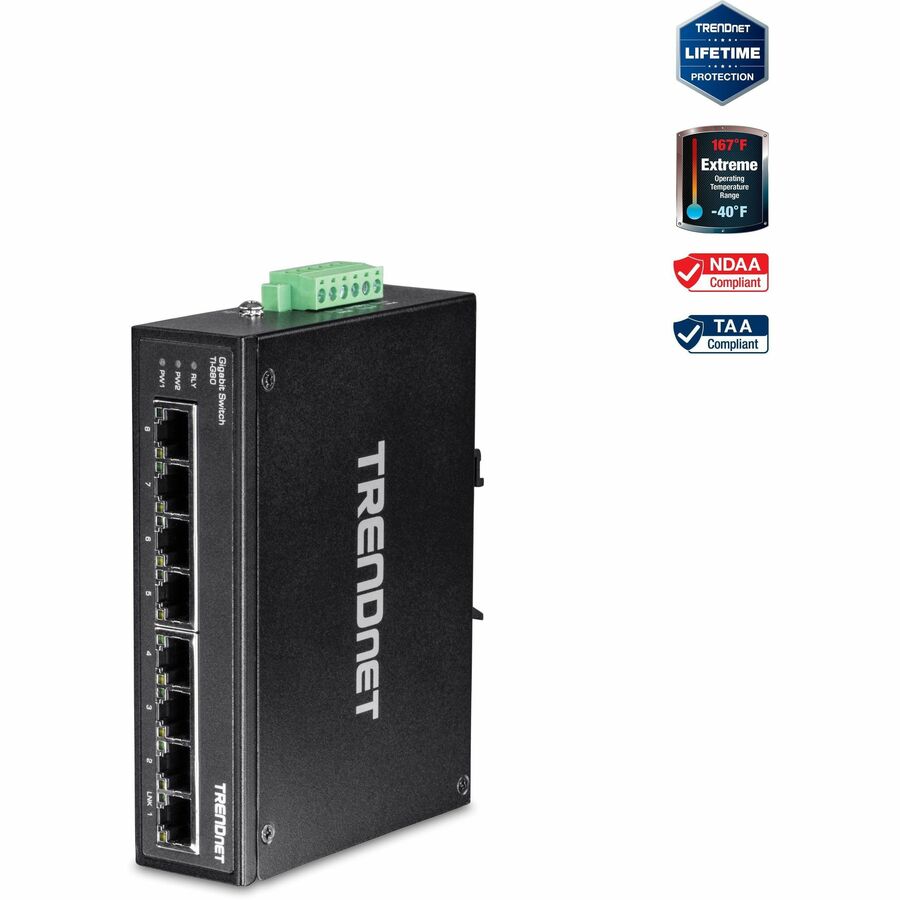 TRENDnet TI-G80 8-Port Hardened Industrial Gigabit DIN-Rail Switch