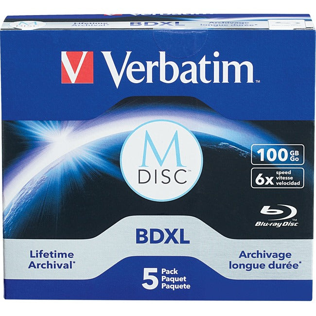 Verbatim Blu-ray Recordable Media - BDXL - 6x - 100 GB - 5 Pack Jewel Case