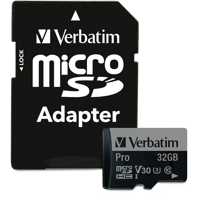 Carte mémoire microSDHC Verbatim 32 Go Pro 600X avec adaptateur, UHS-I V30 U3 Classe 10