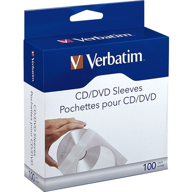 Pochettes en papier pour CD/DVD Verbatim avec fenêtre transparente - Boîte de 100