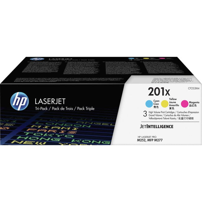 Cartouche de toner laser HP 201X (CF253XM) d'origine à haut rendement - Cyan, Magenta, Jaune - 3 / Carton