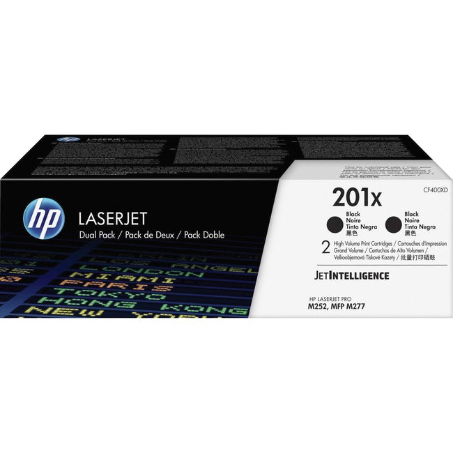 Cartouche de toner laser HP 201X (CF400XD) d'origine à haut rendement - Noir - 2 / carton