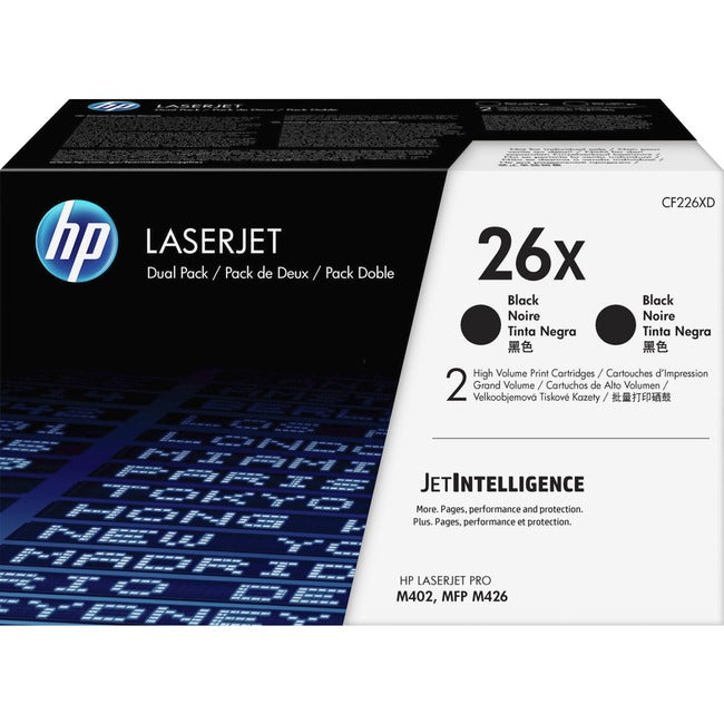 Cartouche de toner laser HP 26X (CF226XD) d'origine à haut rendement - Noir - 2 / carton