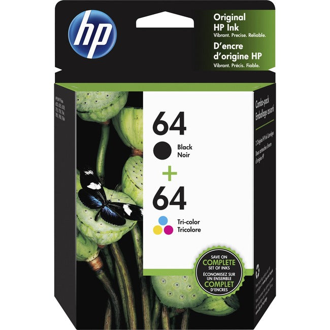 HP 64 Original High Yield Inkjet Ink Cartridge - Black, Tri-color - 2 / Pack