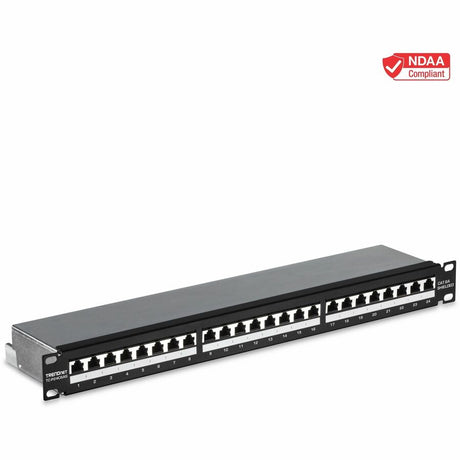 TRENDnet 24-Port Cat6A Shielded 1U Patch Panel, 19" 1U Rackmount Housing, Compatible With Cat5e, Cat6, And Cat6A Cabling, Ethernet Cable Management, Color Coded Labeling, Black, TC-P24C6AS