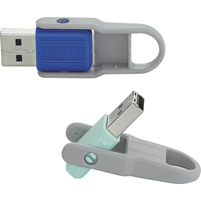Microban 32GB Store 'n' Flip USB Flash Drive - 2pk - Blue, Mint