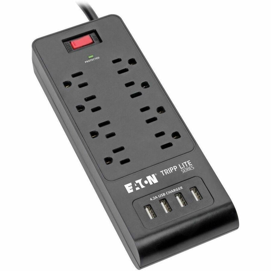 Tripp Lite TLP864USBB 8-Outlet Surge Protector with 4 USB Ports and 6ft Cord - Black