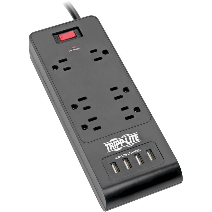 Tripp Lite TLP664USBB Surge Protector Power Strip with 6 Outlets and 4 USB Ports - 6ft Cord