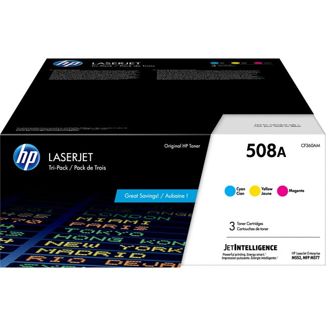 Cartouche de toner laser d'origine HP 508A - Cyan, Magenta, Jaune - 3/Pack