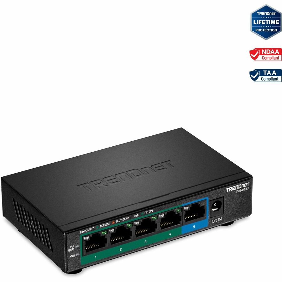 TRENDnet TPE-TG52 5-Port Gigabit PoE+ Switch - Compact and Reliable Networking Solution