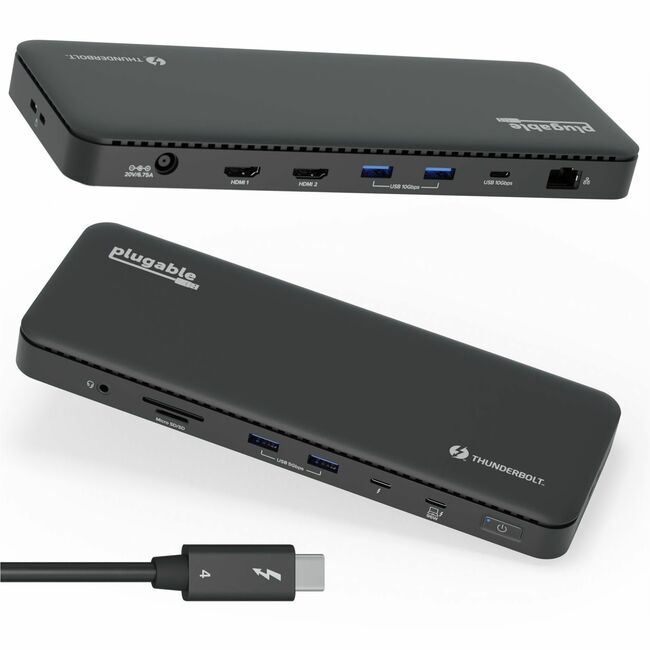 Station d'accueil Thunderbolt 4 enfichable avec charge de 100 W, certifiée Thunderbolt