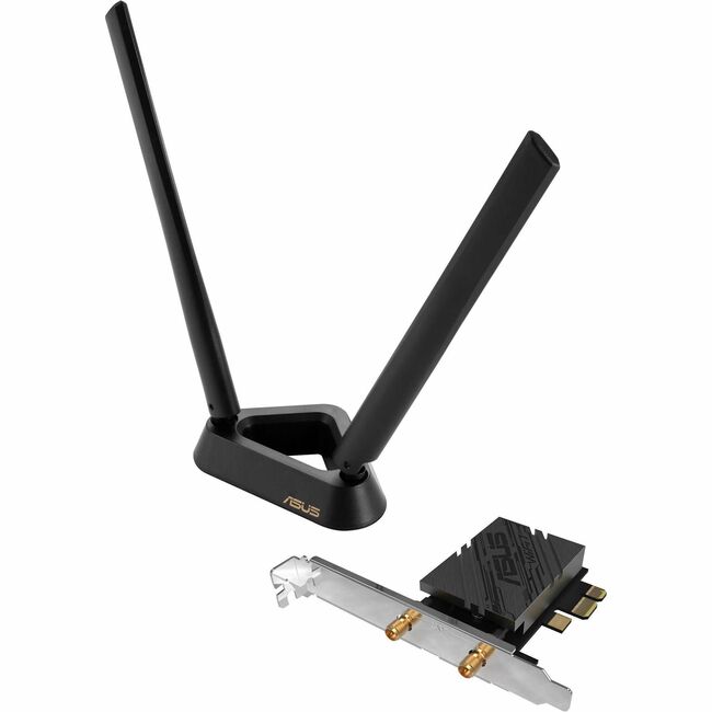 ASUS PCE-BE92BT WIFI 7 PCI-E ADAPTER WITH 2 EXTERNAL ANTENNAS. SUPPORTING 6GHZ B