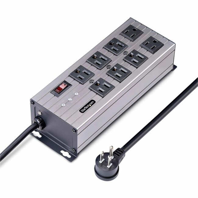 STARTECH 8-OUTLET INDUSTRIAL POWER STRIP 125V/15A, EMI/RFI ISOLATION, SURGE PROT