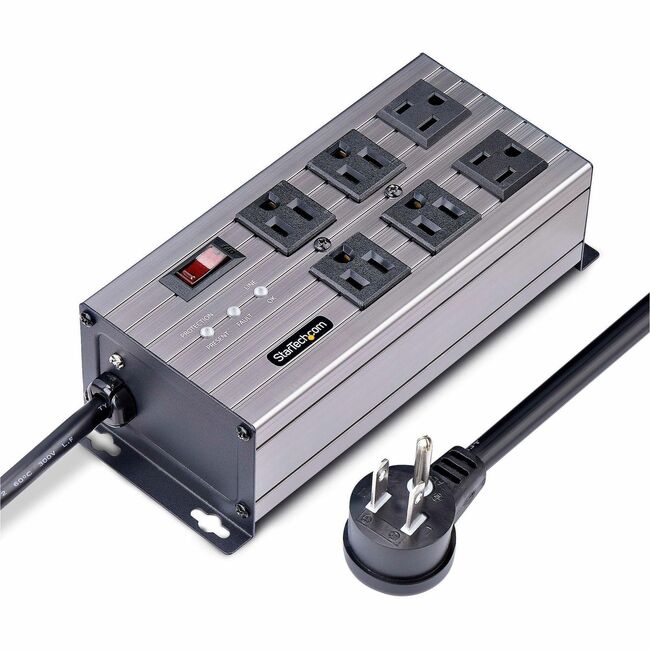 STARTECH 6-OUTLET INDUSTRIAL POWER STRIP 125V/15A, EMI/RFI ISOLATION, SURGE PROT