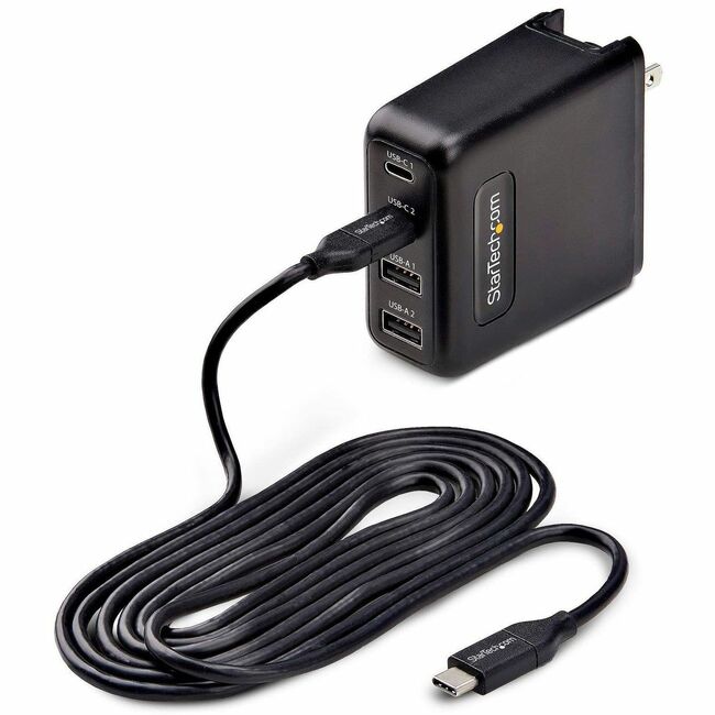 STARTECH 100W USB-C WALL CHARGER, 2X USB-C/2X USB-A, FAST CHARGING PORTABLE GAN
