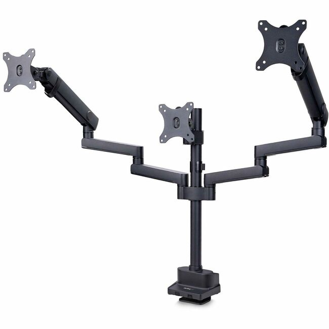 StarTech.com Support de bureau triple pour trois écrans jusqu'à 27 pouces, VESA 75 x 75/100 x 100, réglages de bras sans outil, pince en C/œillet