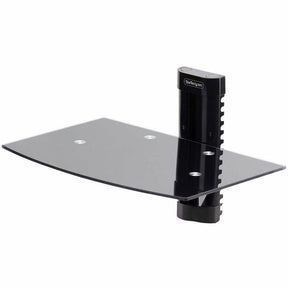 StarTech.com Floating Wall-Mounted AV Shelf, Adjustable Height Shelf For Under TV A/V Equipment, Black Tempered Glass Shelf