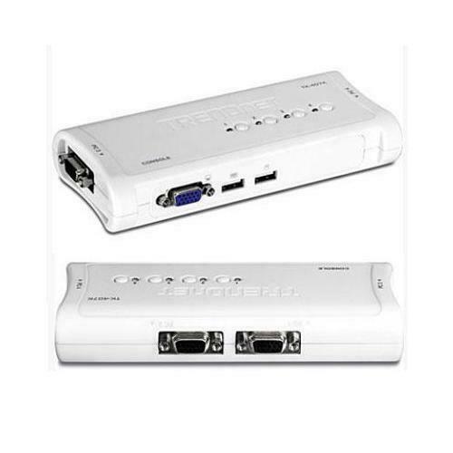 TRENDnet 4-Port USB KVM Switch Kit, VGA And USB Connections, 2048 x 1536 Resolution, Cabling Included, Control Up To 4 Computers, Compliant With Window, Linux, and Mac OS, White, TK-407K