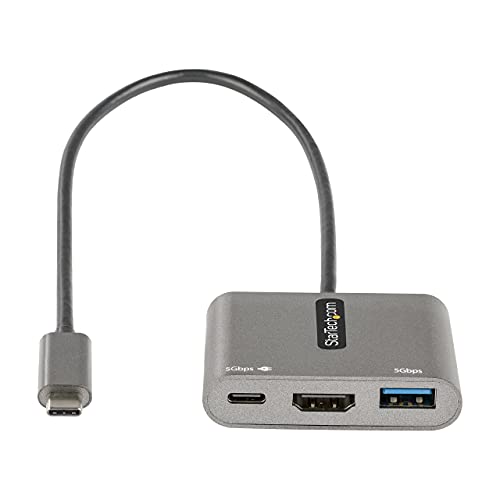 Adaptateur multiport USB C StarTech.com, USB-C vers HDMI 4K, PD Pass-Through 100 W, hub USB 3.0 5 Gbit/s (1xC/1xA), mini station d'accueil USB-C/station d'accueil de voyage