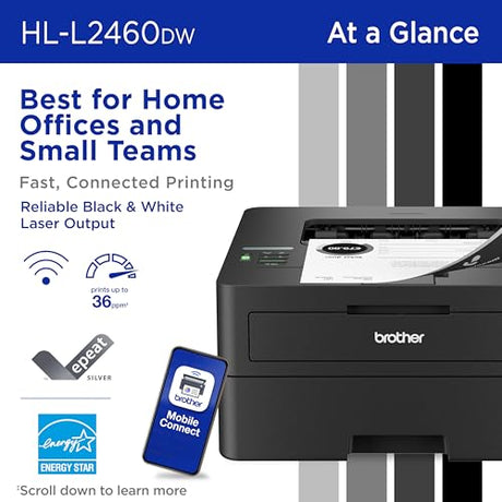Brother HLL2460DW Desktop Wired Laser Printer - Monochrome