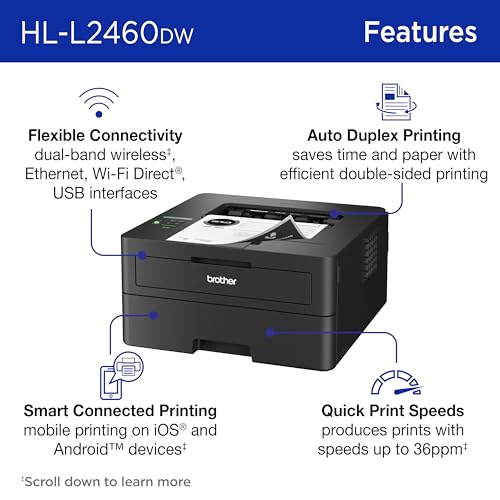 Brother HLL2460DW Desktop Wired Laser Printer - Monochrome